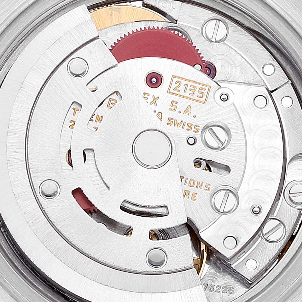 This image shows a close-up view of the movement mechanism inside a Rolex Datejust 69173 Women's Steel and Gold (two tone) Champagne Dial 69173 Women's Steel and Gold (two tone) Champagne Dial watch, highlighting the intricate inner components.