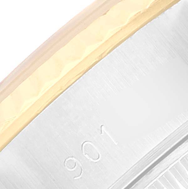 The close-up image shows part of the bezel and case of a Rolex Datejust 69173 Women's Steel and Gold (two tone) Champagne Dial 69173 Women's Steel and Gold (two tone) Champagne Dial watch, highlighting the engraved number "901."