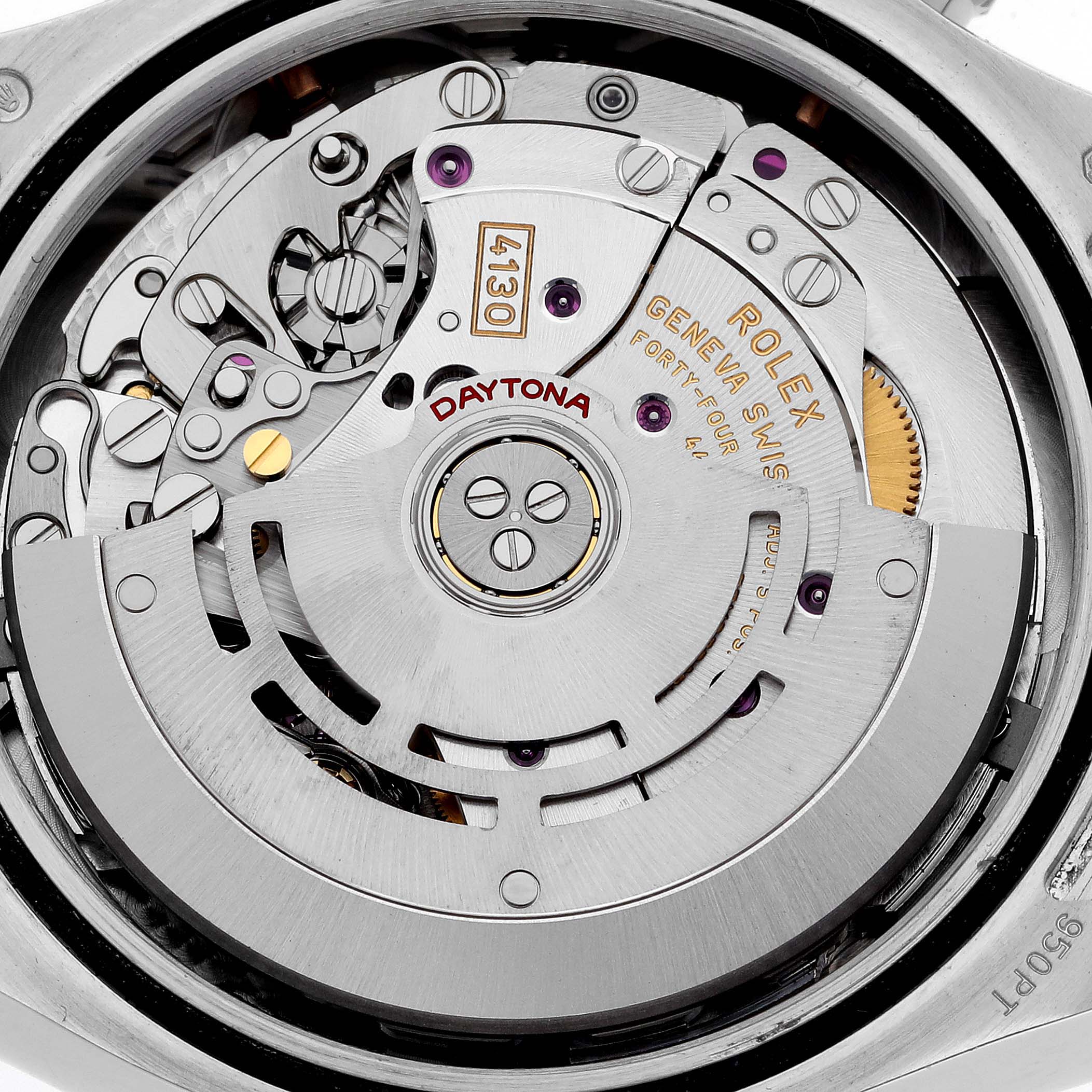 The image shows the Rolex Daytona 116506 Men's Platinum Blue Dial 116506 Men's Platinum Blue Dial's movement mechanism from a top-down angle.