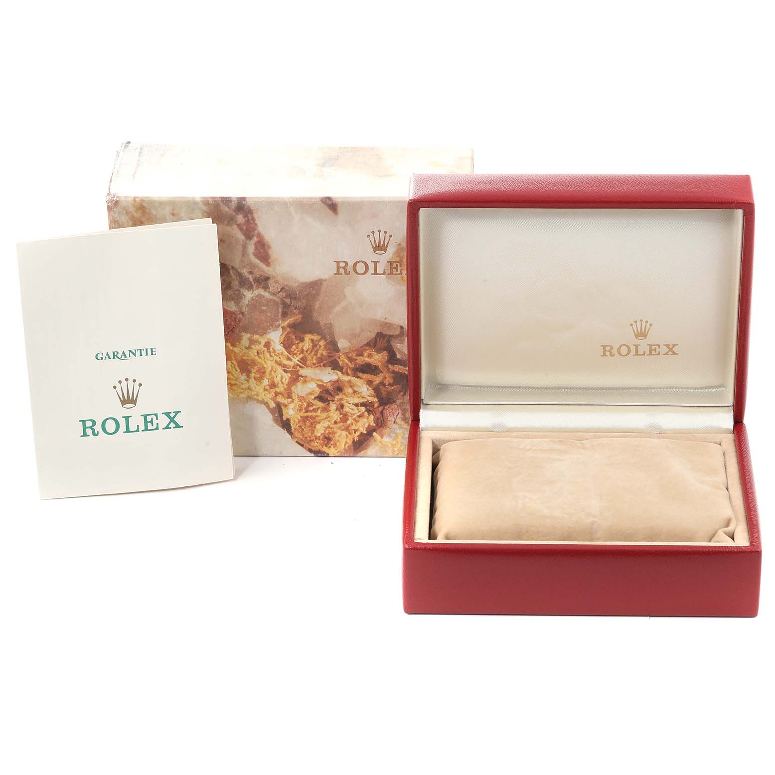The image shows the box, guarantee booklet, and inner packaging of a Rolex Oyster Perpetual 67193 Women's Steel and Gold (two tone) Champagne Dial 67193 Women's Steel and Gold (two tone) Champagne Dial watch.