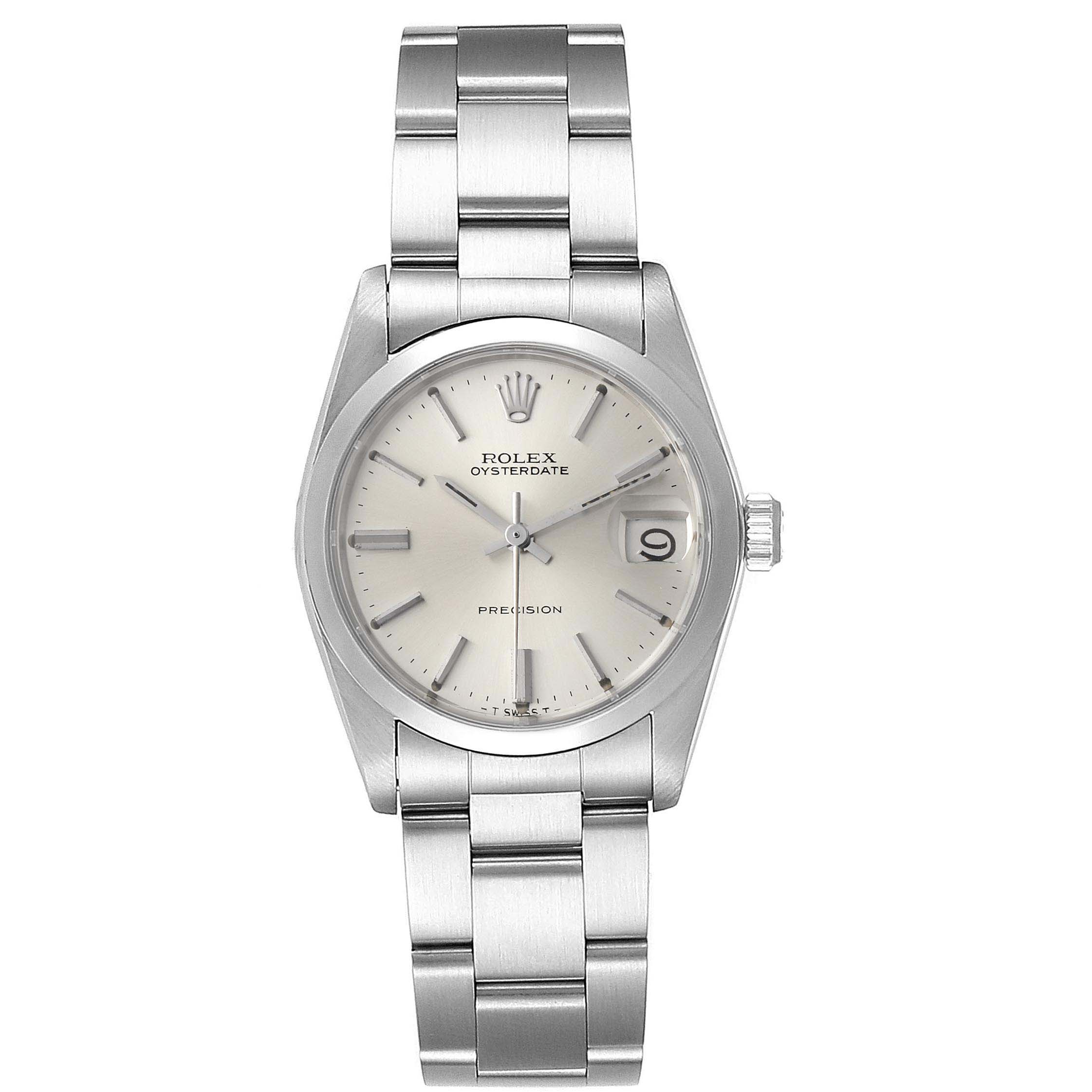 The Rolex Vintage Collection 6466 Men's Stainless Steel Silver Dial 6466 Men's Stainless Steel Silver Dial model is shown from the front, displaying the dial, bracelet, hands, and date window at 3 o'clock.
