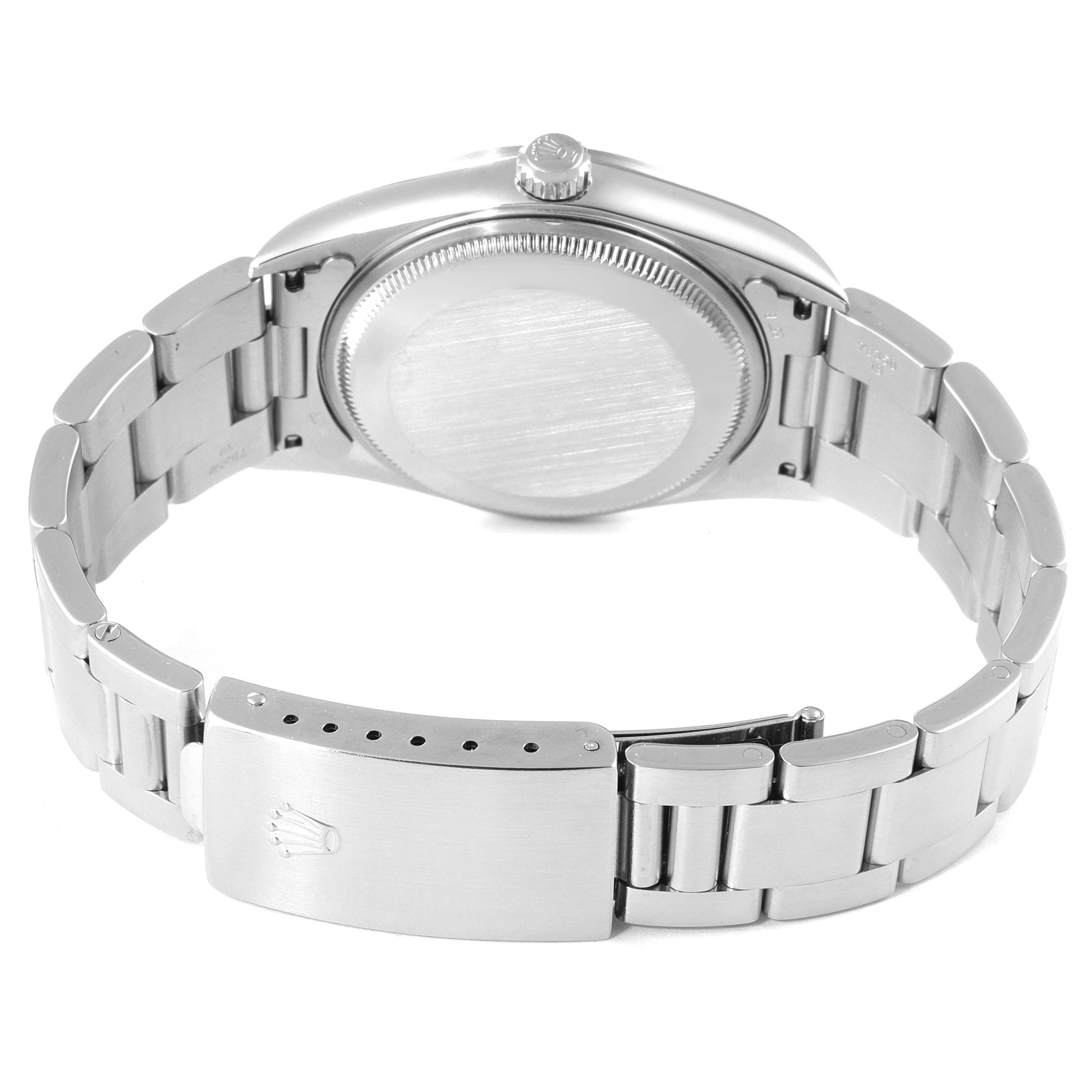 The image shows the back view and bracelet clasp of a Rolex Air-King 14000 Men's Stainless Steel Black Dial 14000 Men's Stainless Steel Black Dial watch.