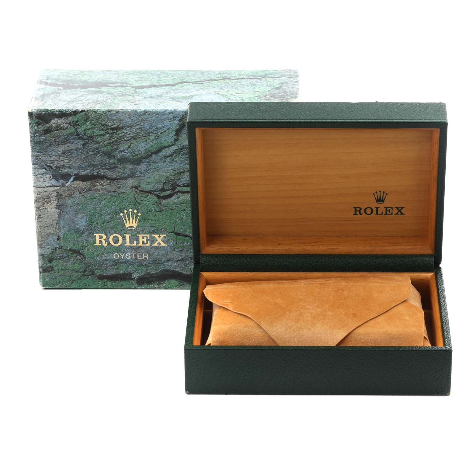 The image shows the open box and packaging for the Rolex Air-King 14000M Men's Stainless Steel Black Dial 14000M Men's Stainless Steel Black Dial, with no watch visible.