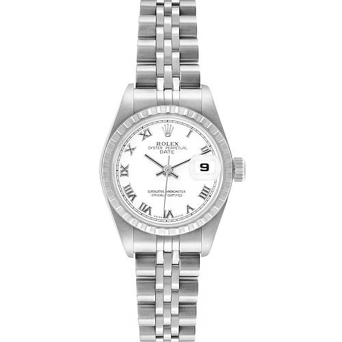 Photo of Rolex Date Steel White Dial Engine Turned Bezel Ladies Watch 79240 Box Papers