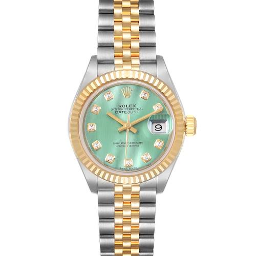 Photo of Rolex Datejust 28 Steel Yellow Gold Green Diamond Dial Watch 279173 Box Card