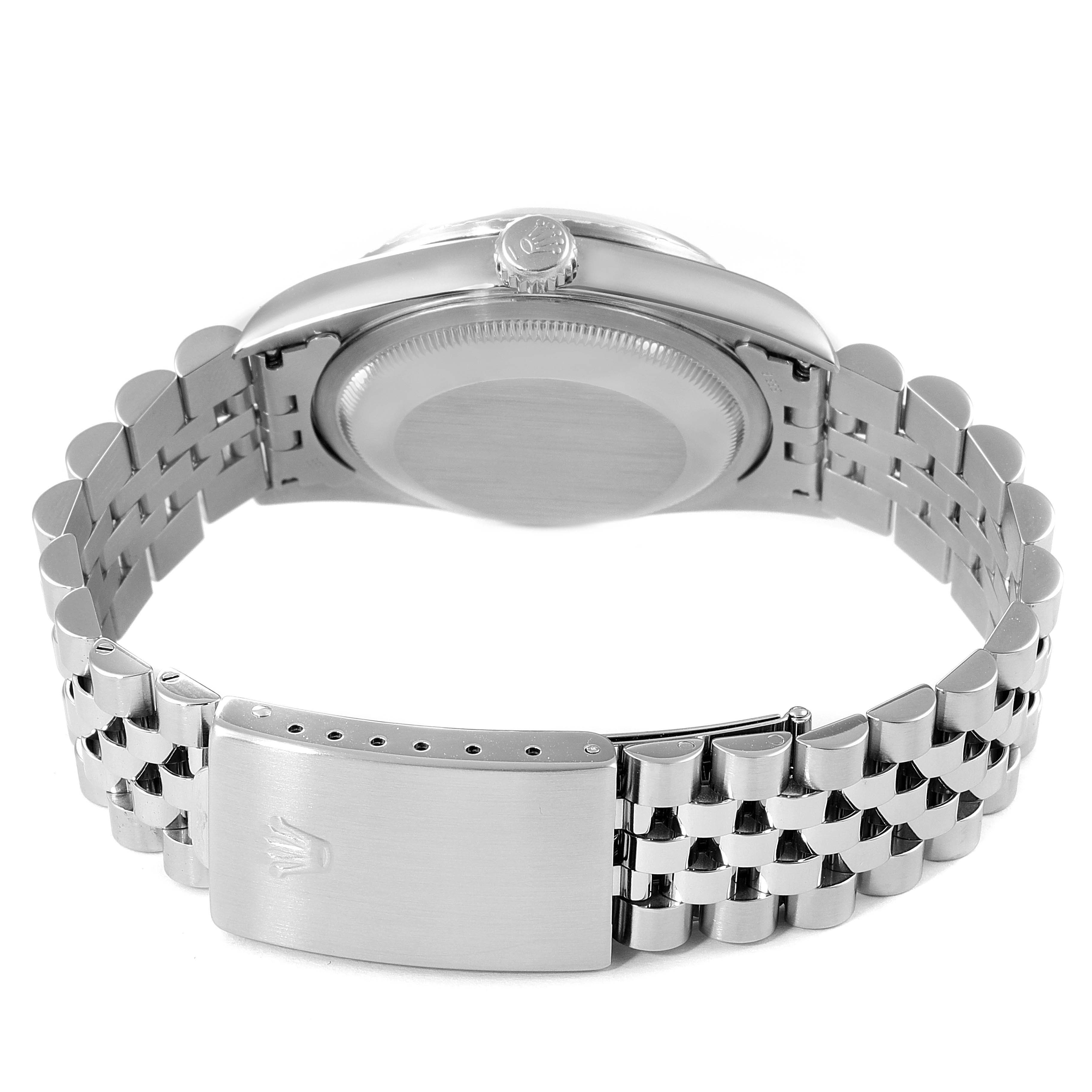 This image shows the back case and bracelet clasp of the Rolex Datejust 16220 Men's Stainless Steel Silver Dial 16220 Men's Stainless Steel Silver Dial watch from a rear angle.