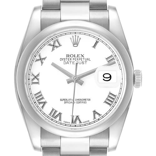 Photo of Rolex Datejust Steel White Roman Dial Mens Watch 116200