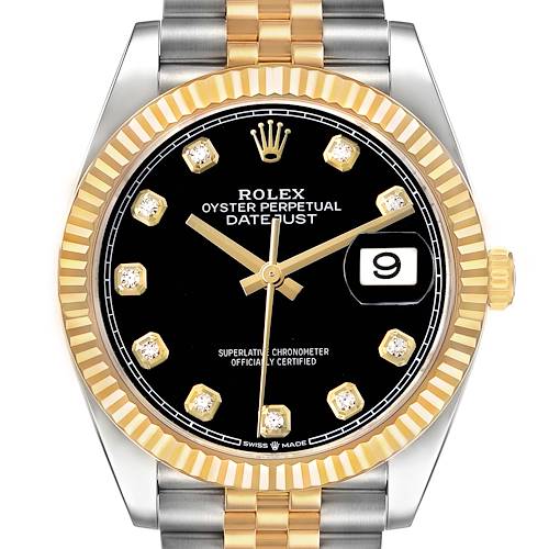 Photo of Rolex Datejust Steel Yellow Gold Black Diamond Dial Mens Watch 126233 Box Card