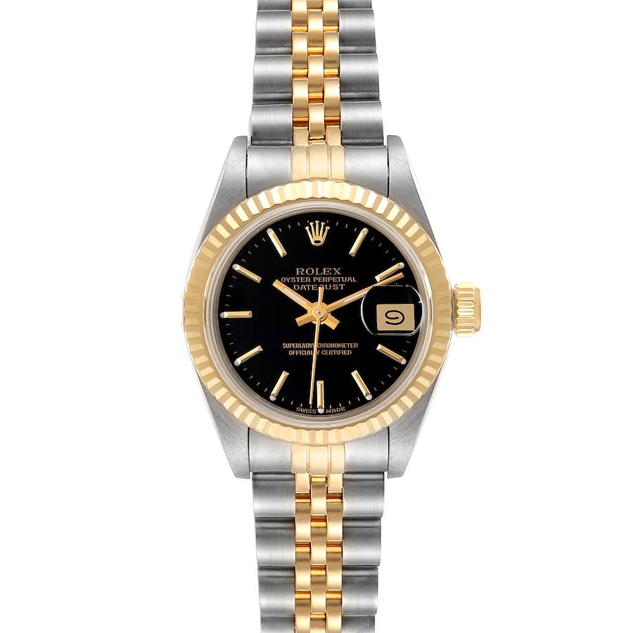 Rolex Datejust Steel Yellow Gold Fluted Bezel Black Dial Ladies Watch 69173 SwissWatchExpo