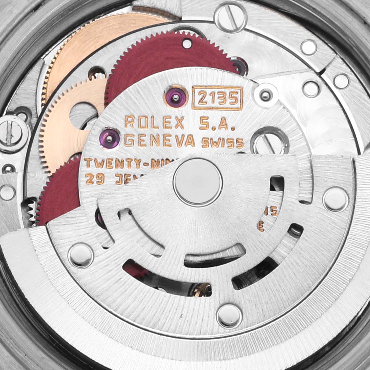 The image shows the intricate movement and inner workings of a Rolex Datejust 69173 Women's Steel and Gold (two tone) Blue Dial 69173 Women's Steel and Gold (two tone) Blue Dial watch, focusing on its mechanical components.