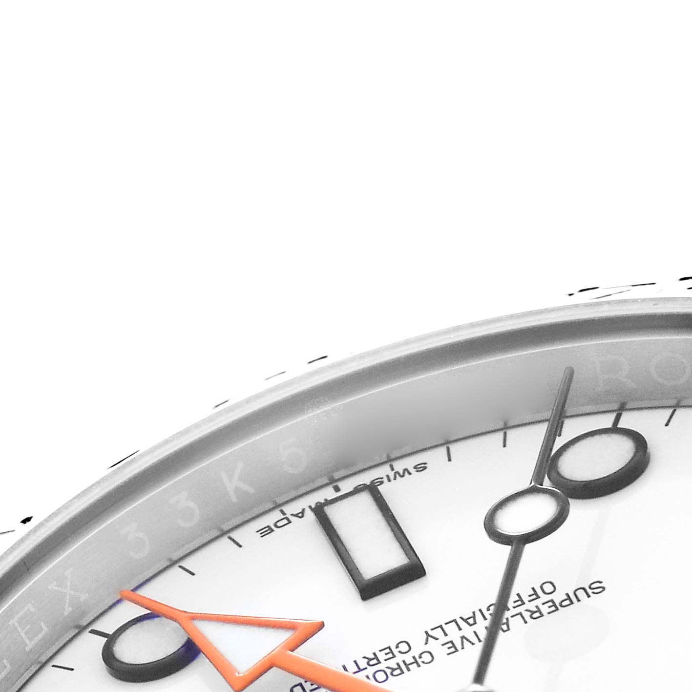 The image showcases a close-up of the Rolex Explorer 216570 Men's Stainless Steel White Dial watch dial, highlighting the hour markers, hands, and part of the branding.