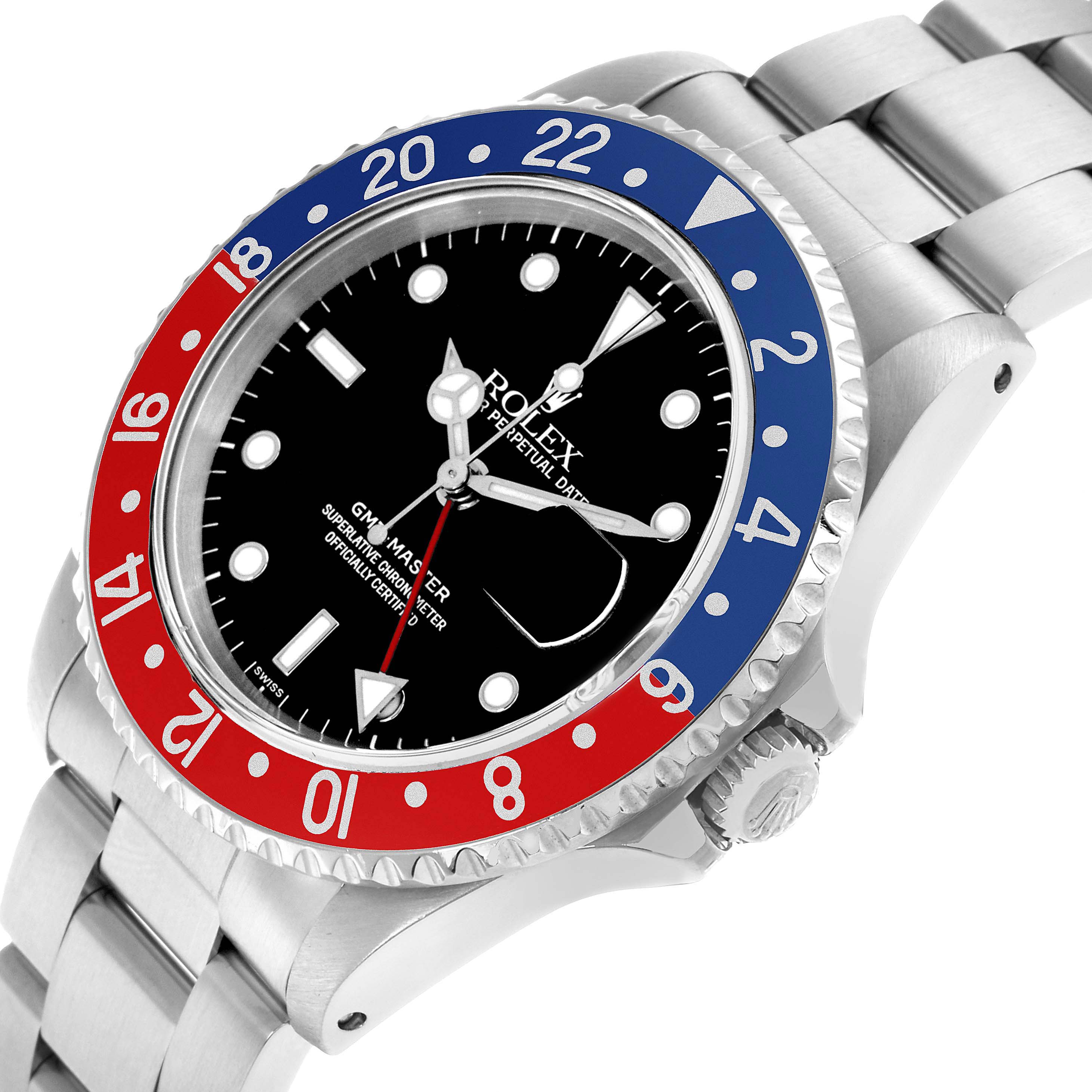 The Rolex GMT-Master 16700 Men's Stainless Steel Black Dial model is shown at a three-quarter angle, highlighting the bezel, dial, and bracelet.
