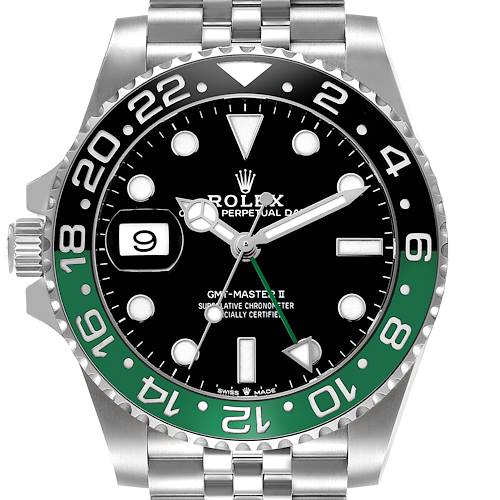 The Rolex GMT-Master 126720 Men's Stainless Steel Black Dial watch is shown from a front angle, highlighting the bezel, face, and bracelet.