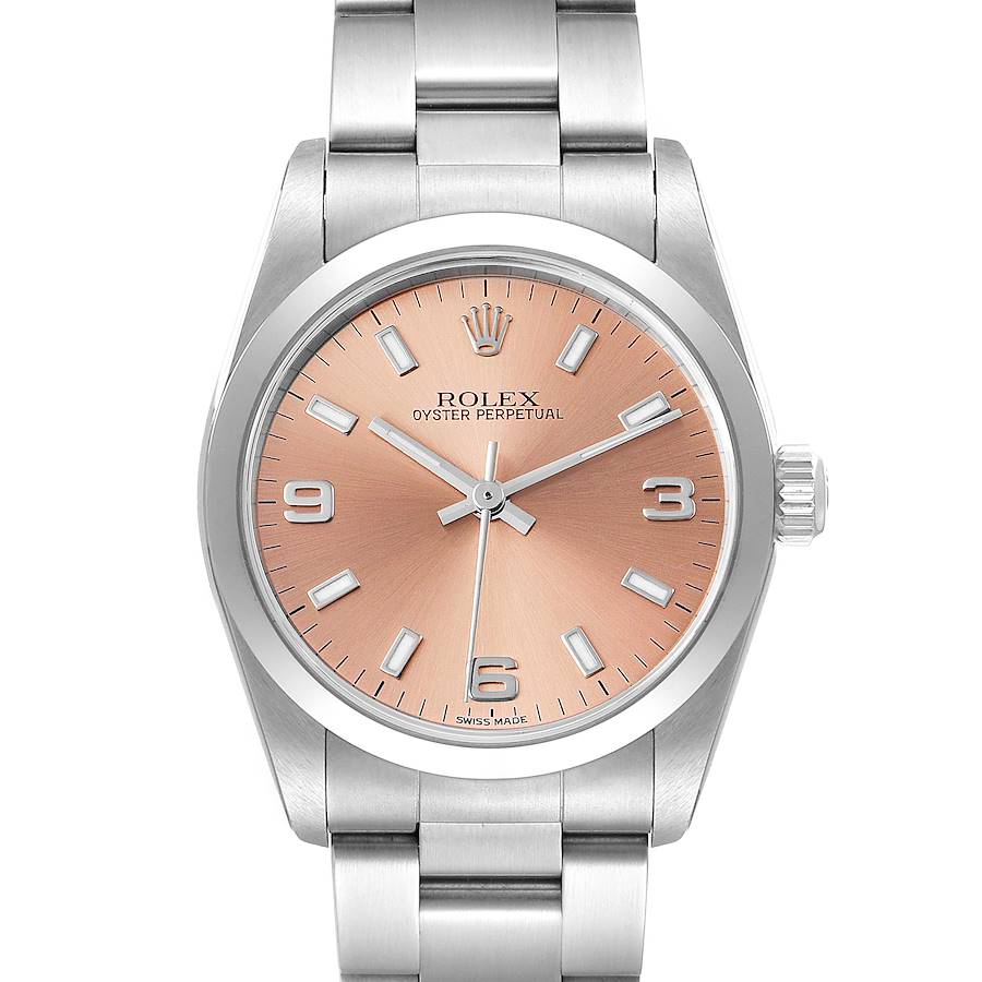 Rolex Midsize Salmon Dial Domed Bezel Steel Ladies Watch 77080 SwissWatchExpo
