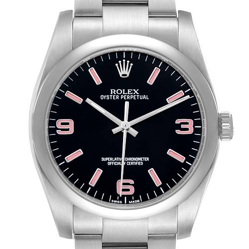 Photo of Rolex Oyster Perpetual 36 Steel Pink Baton Black Dial Mens Watch 116000