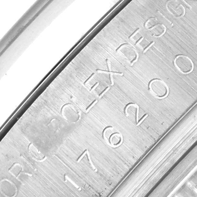 The image shows a close-up of the inner bezel with engravings on the Rolex Datejust 176200 Women's Stainless Steel Black Dial 176200 Women's Stainless Steel Black Dial watch.