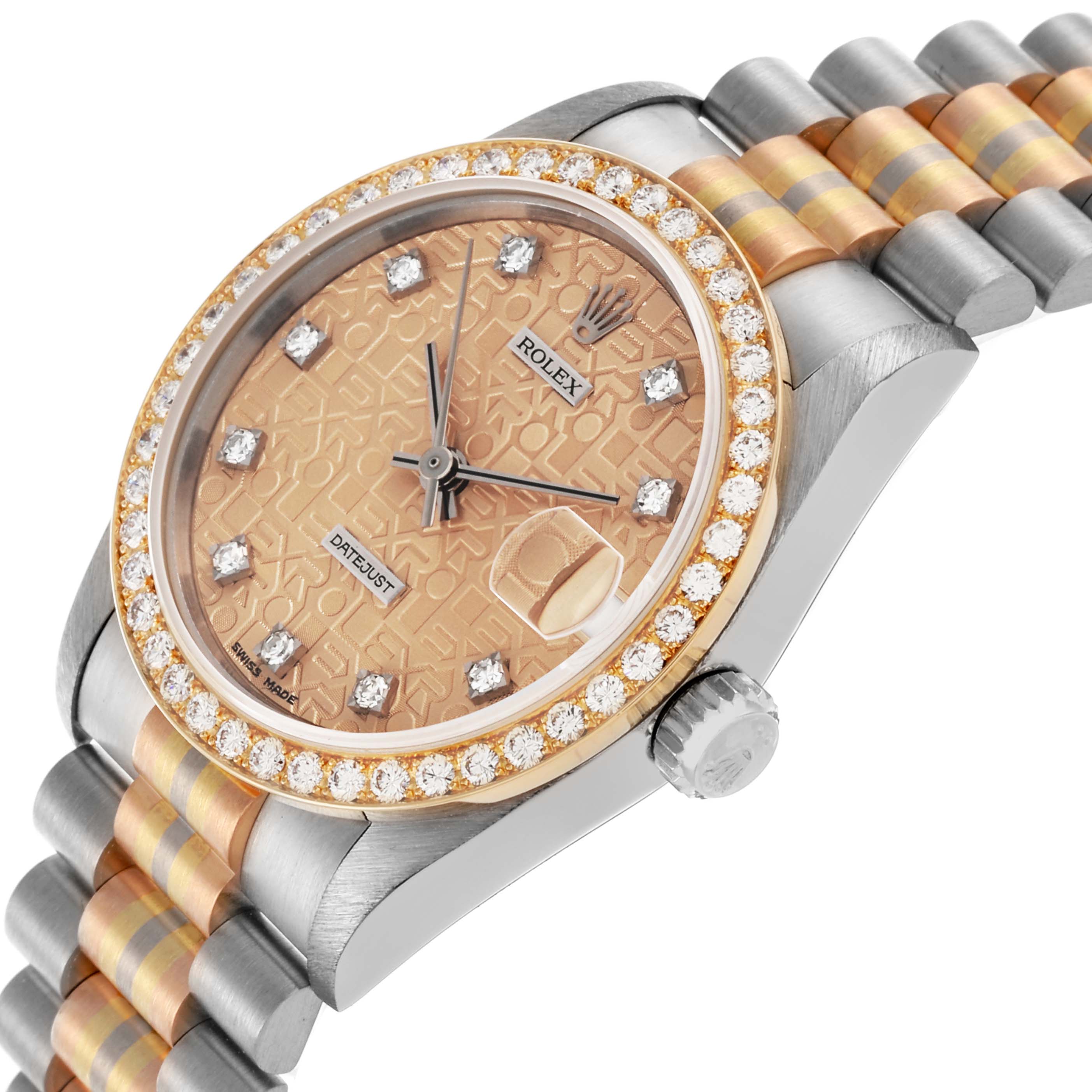 The Rolex President 68289 Women
s White Gold Champagne Dial 68289 Women
s White Gold Champagne Dial model is shown at an angled view, highlighting the dial, bezel, crown, and part of the bracelet.
