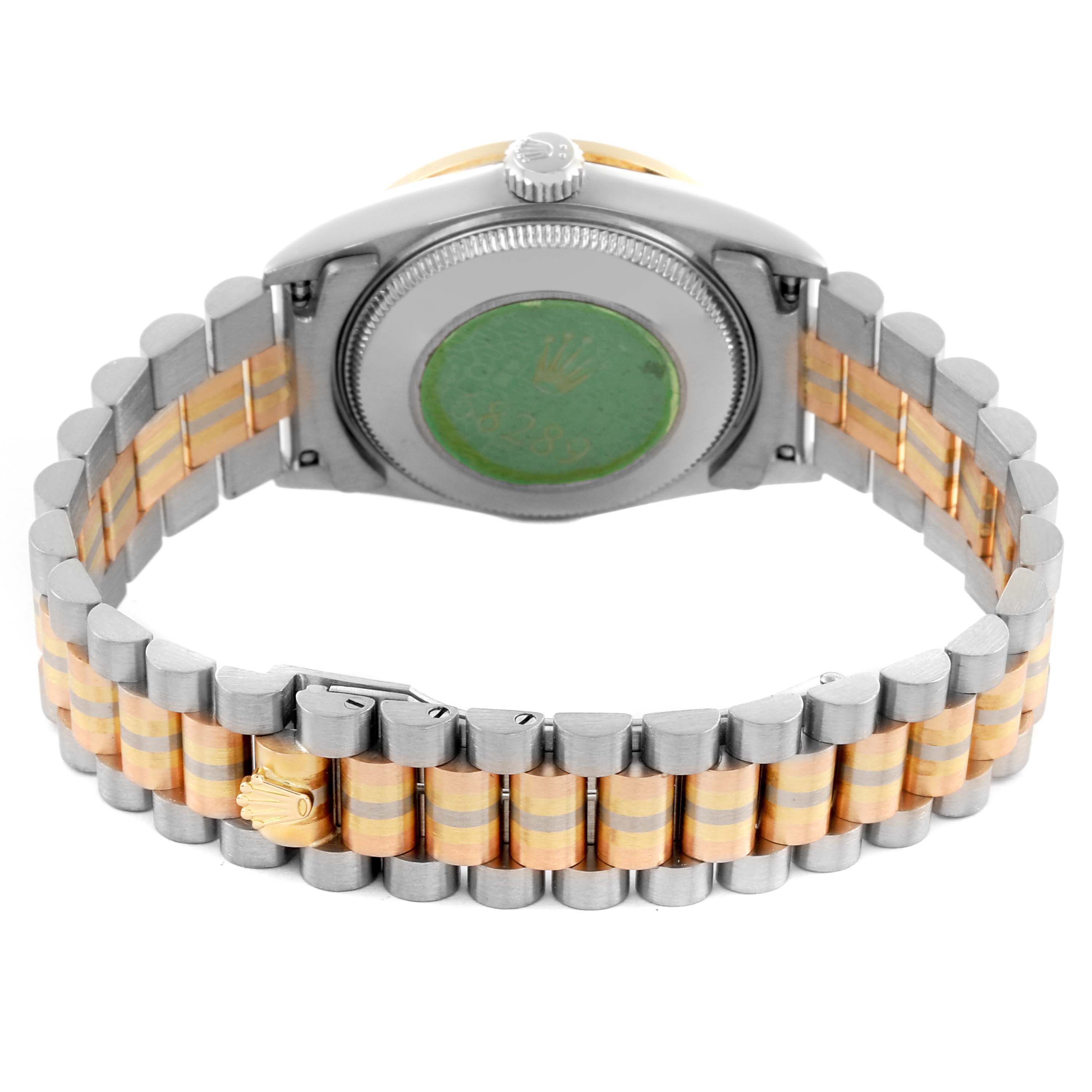 The image shows the back and bracelet of a Rolex President 68289 Women
s White Gold Champagne Dial 68289 Women
s White Gold Champagne Dial model watch.