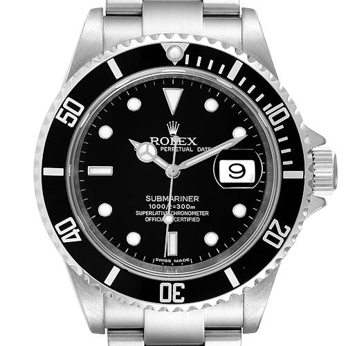 Photo of Rolex Submariner Black Dial Steel Mens Watch 16610 Box Card