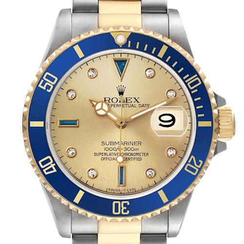 Photo of Rolex Submariner Steel Yellow Gold Diamond Serti Mens Watch 16613