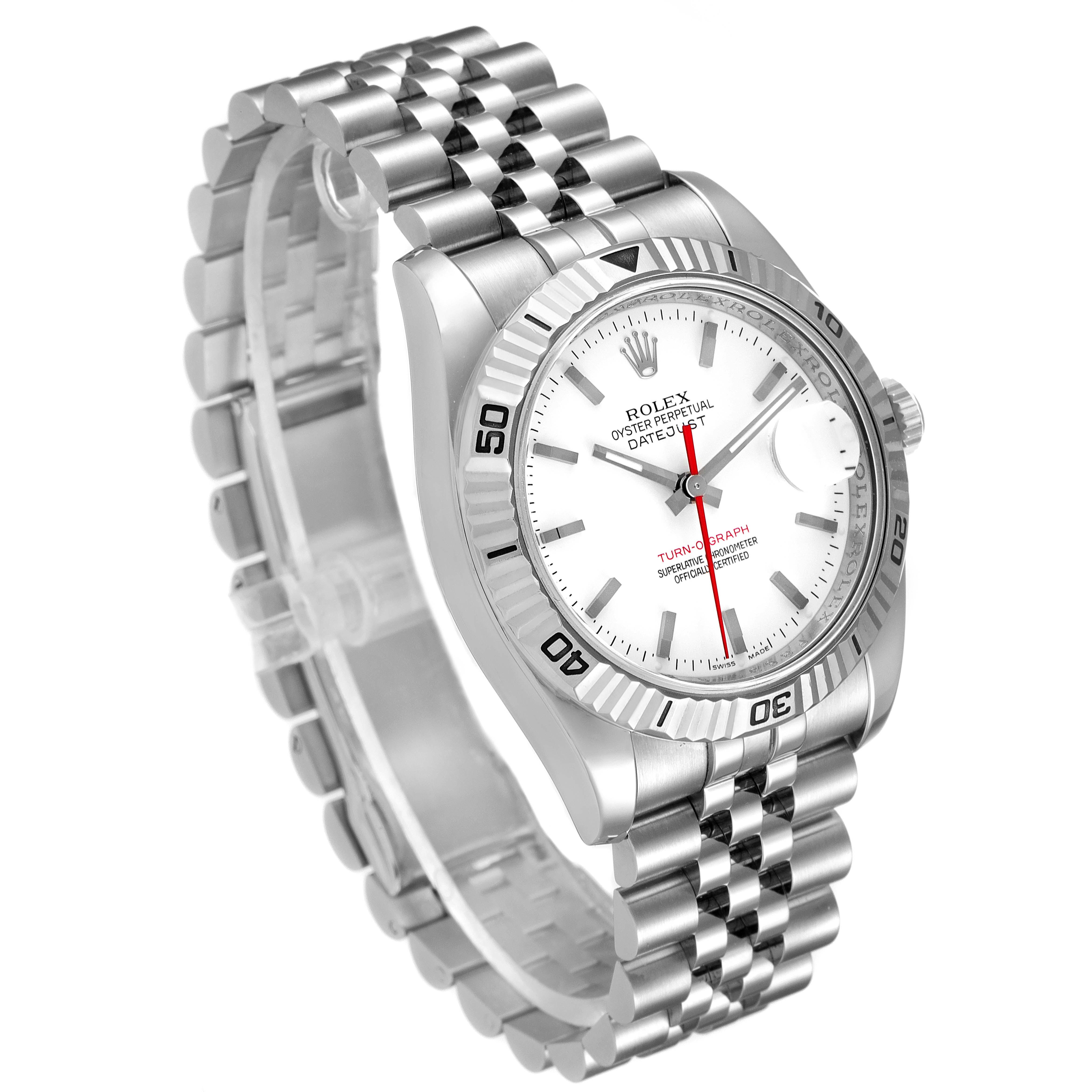 The image shows a Rolex Turn-o-Graph 116264 Men
s Stainless Steel White Dial 116264 Men
s Stainless Steel White Dial watch angled to display its face, bezel, crown, and bracelet.