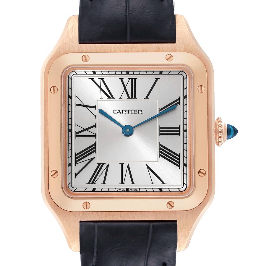 Cartier Santos Dumont Large Rose Gold Silver Dial Mens Watch WGSA0021 Box Card SwissWatchExpo