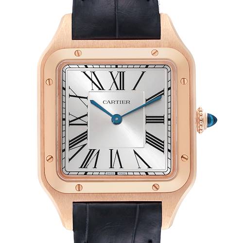 Photo of Cartier Santos Dumont Large Rose Gold Silver Dial Mens Watch WGSA0021 Box Card