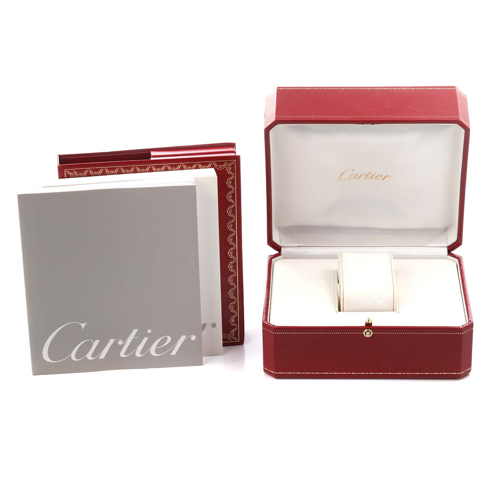 The image shows a Cartier Tank Francaise W51007Q4 Women's Steel and Gold (two tone) Silver Dial W51007Q4 Women's Steel and Gold (two tone) Silver Dial watch box and papers, but the watch itself is not visible.