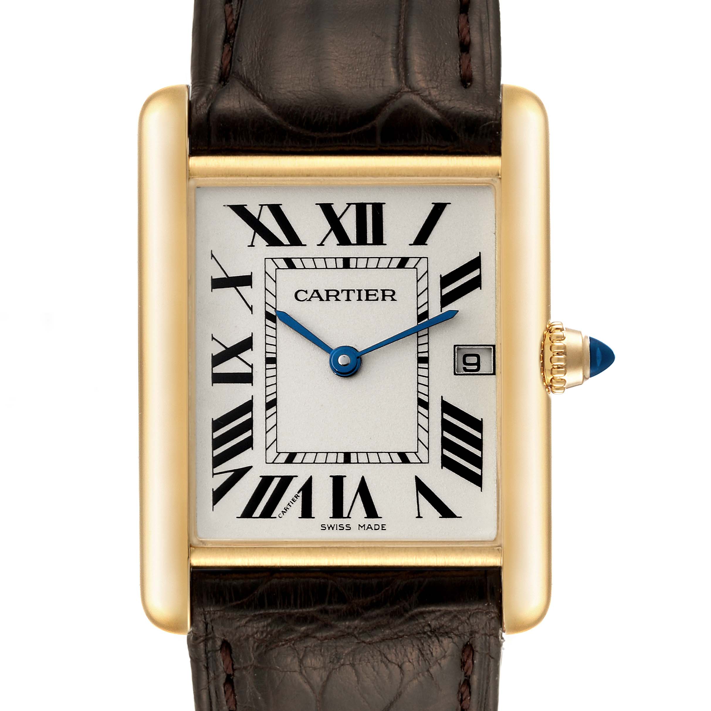 Cartier Tank Louis Yellow Gold Brown Strap Mens Watch W1529756