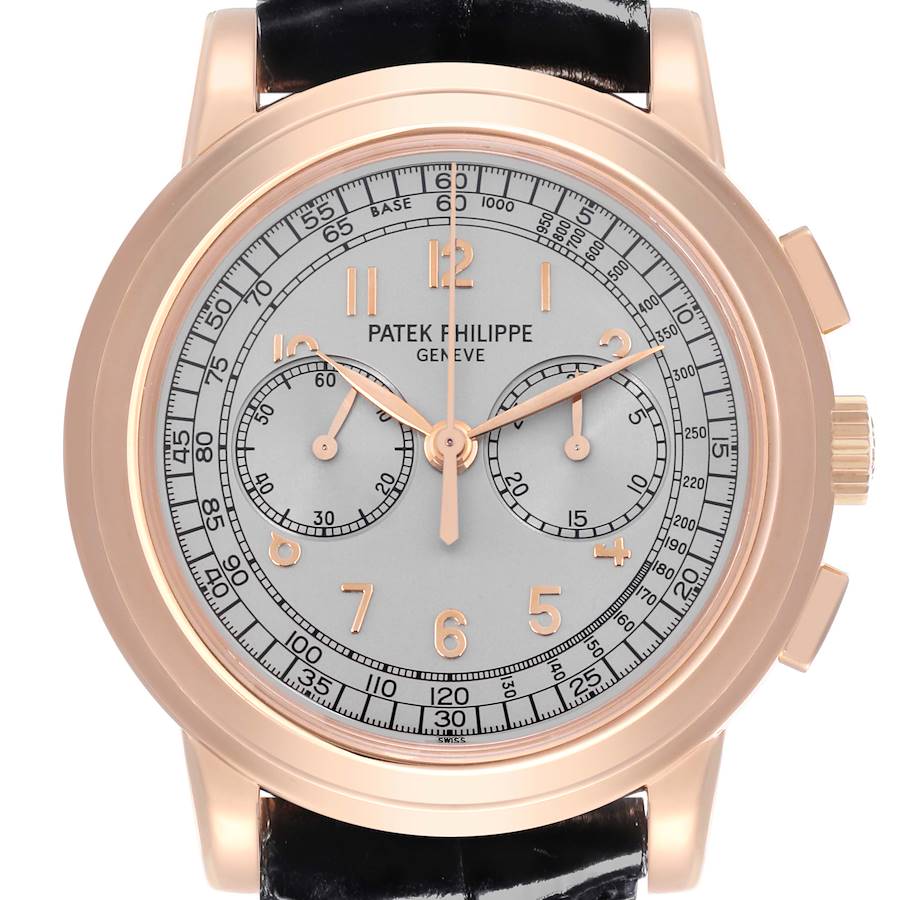 The Patek Philippe Complications watch is shown from the front, displaying its dial, hands, sub-dials, and crown.