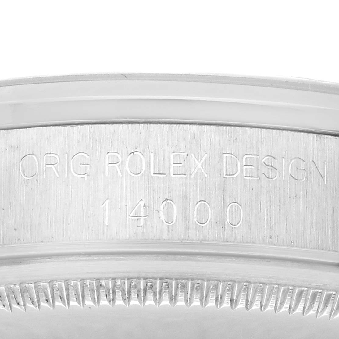 This image shows the side engraving of the Rolex Air-King 14000 Men's Stainless Steel Blue Dial 14000 Men's Stainless Steel Blue Dial's case with the model number.