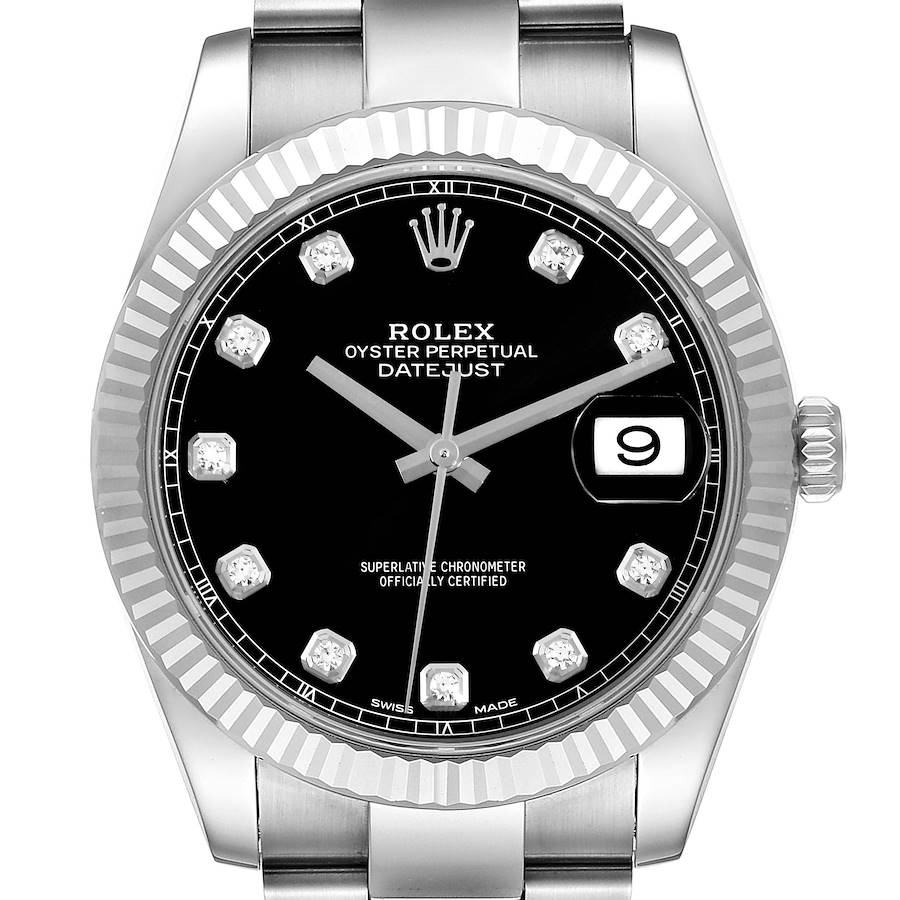 The image shows a frontal view of the Rolex Datejust 41, highlighting the dial, bezel, and part of the bracelet.