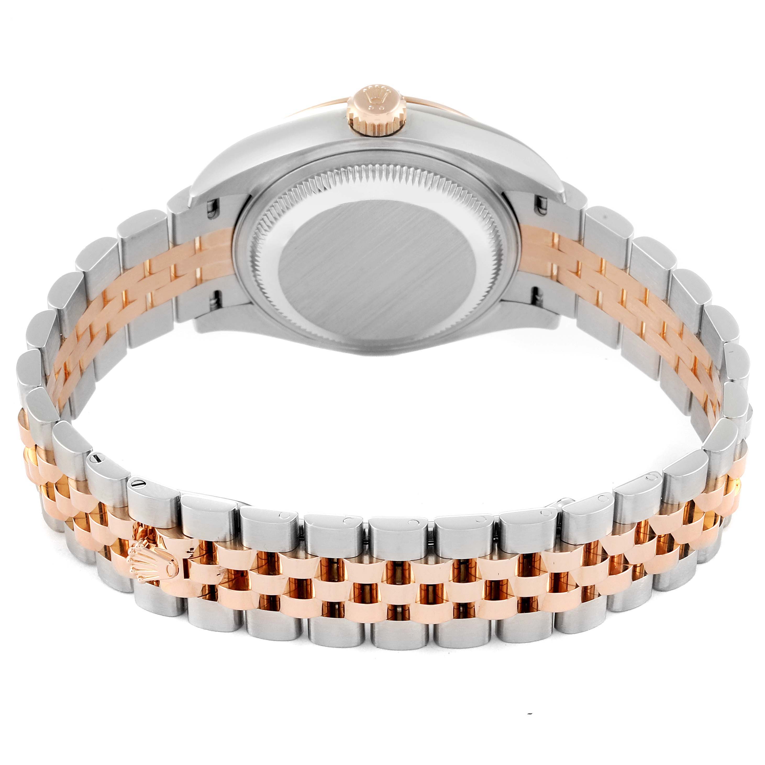This image shows the back view of a Rolex Datejust 279171 Women's Steel and Gold (two tone) Brown Dial 279171 Women's Steel and Gold (two tone) Brown Dial watch, focusing on the case back and two-tone bracelet.