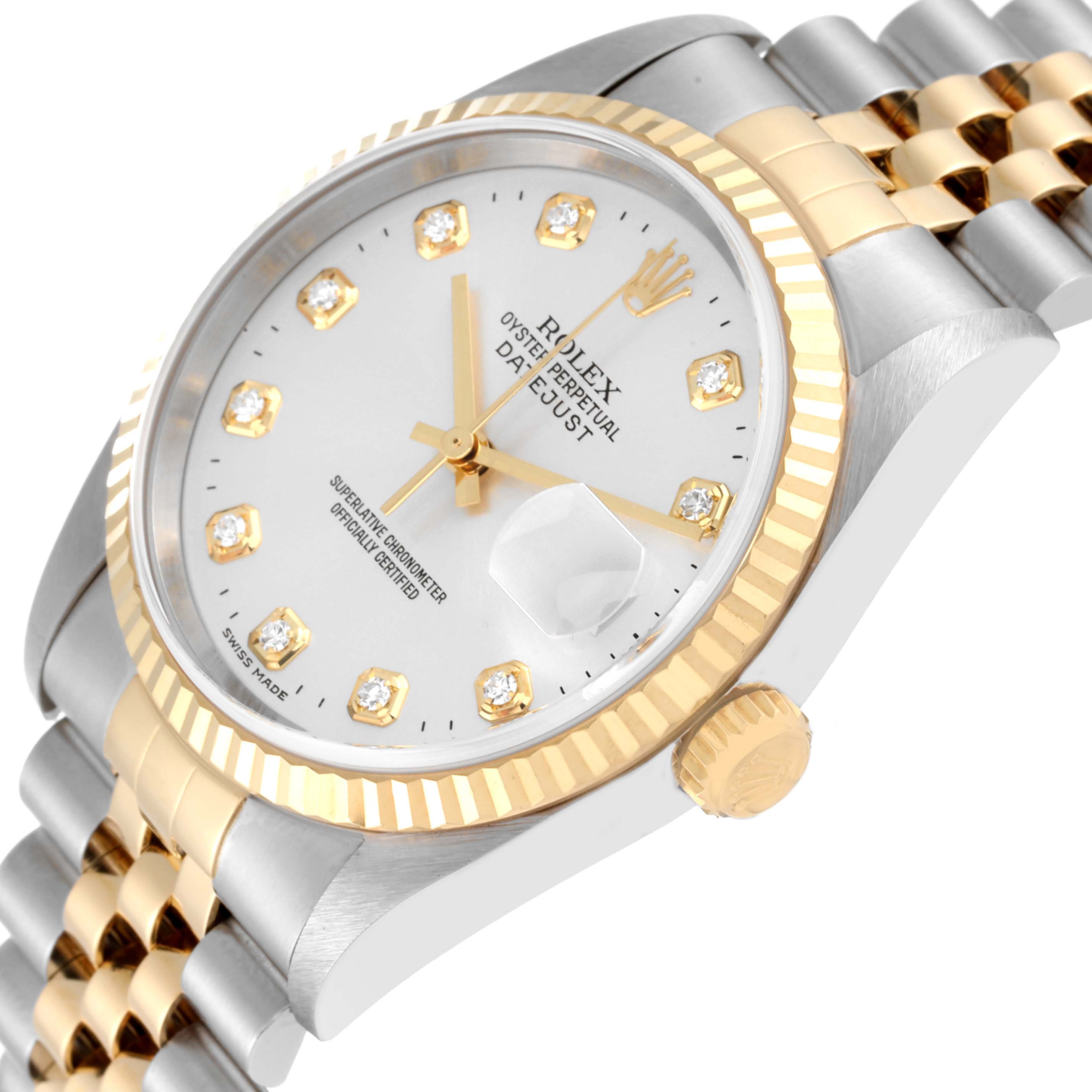 Rolex Datejust Diamond Dial Steel Yellow Gold Mens Watch 16233 Box