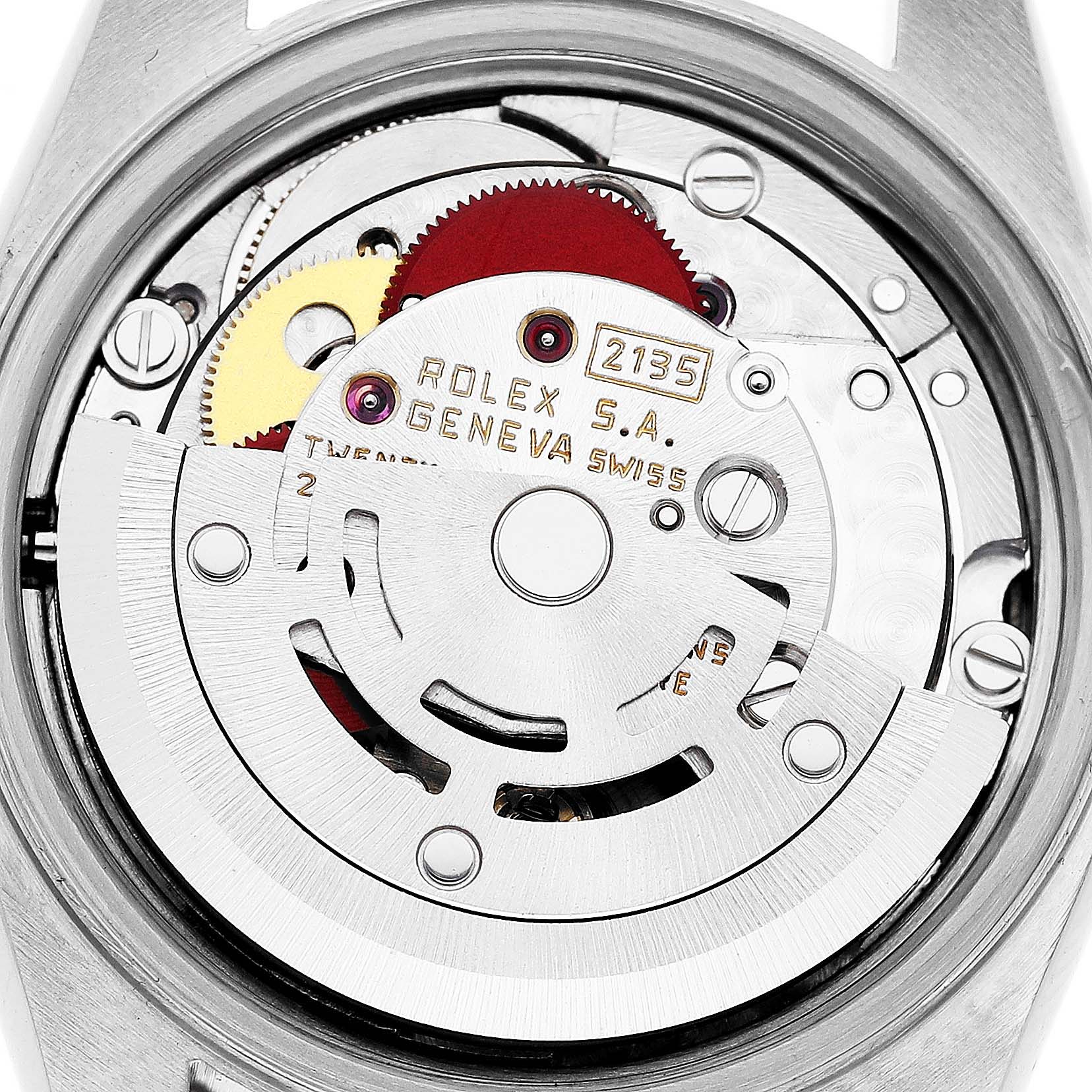 The image shows a close-up view of the movement mechanism inside a Rolex Datejust 69173 Women's Steel and Gold (two tone) White Dial 69173 Women's Steel and Gold (two tone) White Dial watch.