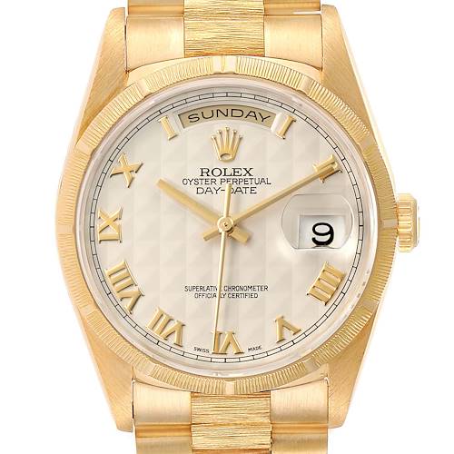 Photo of Rolex Day-Date President Yellow Gold Silver Pyramid Dial Mens Watch 18248 Box