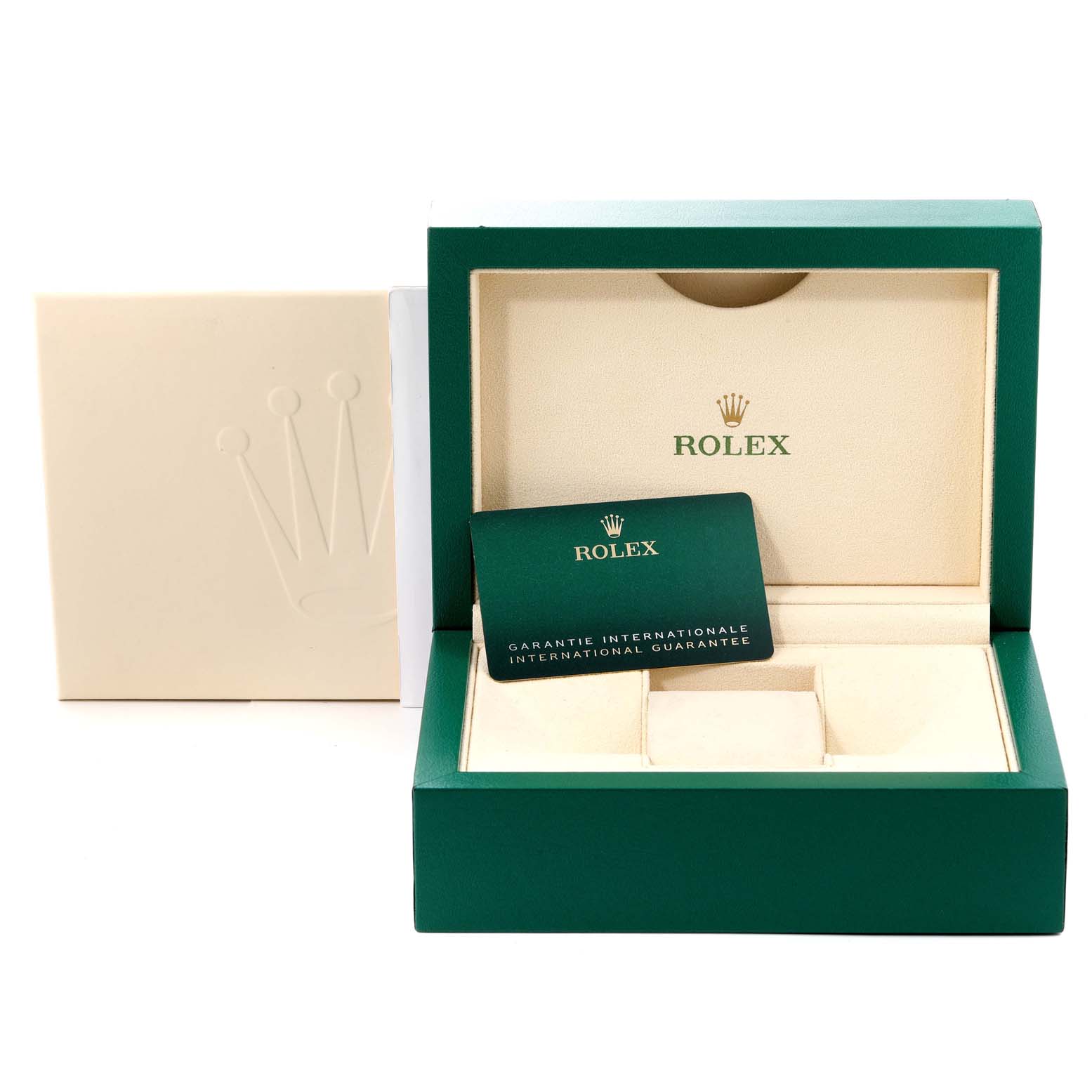 The image shows the opened box and guarantee card for a Rolex GMT-Master 126710 Men's Stainless Steel Black Dial 126710 Men's Stainless Steel Black Dial watch.