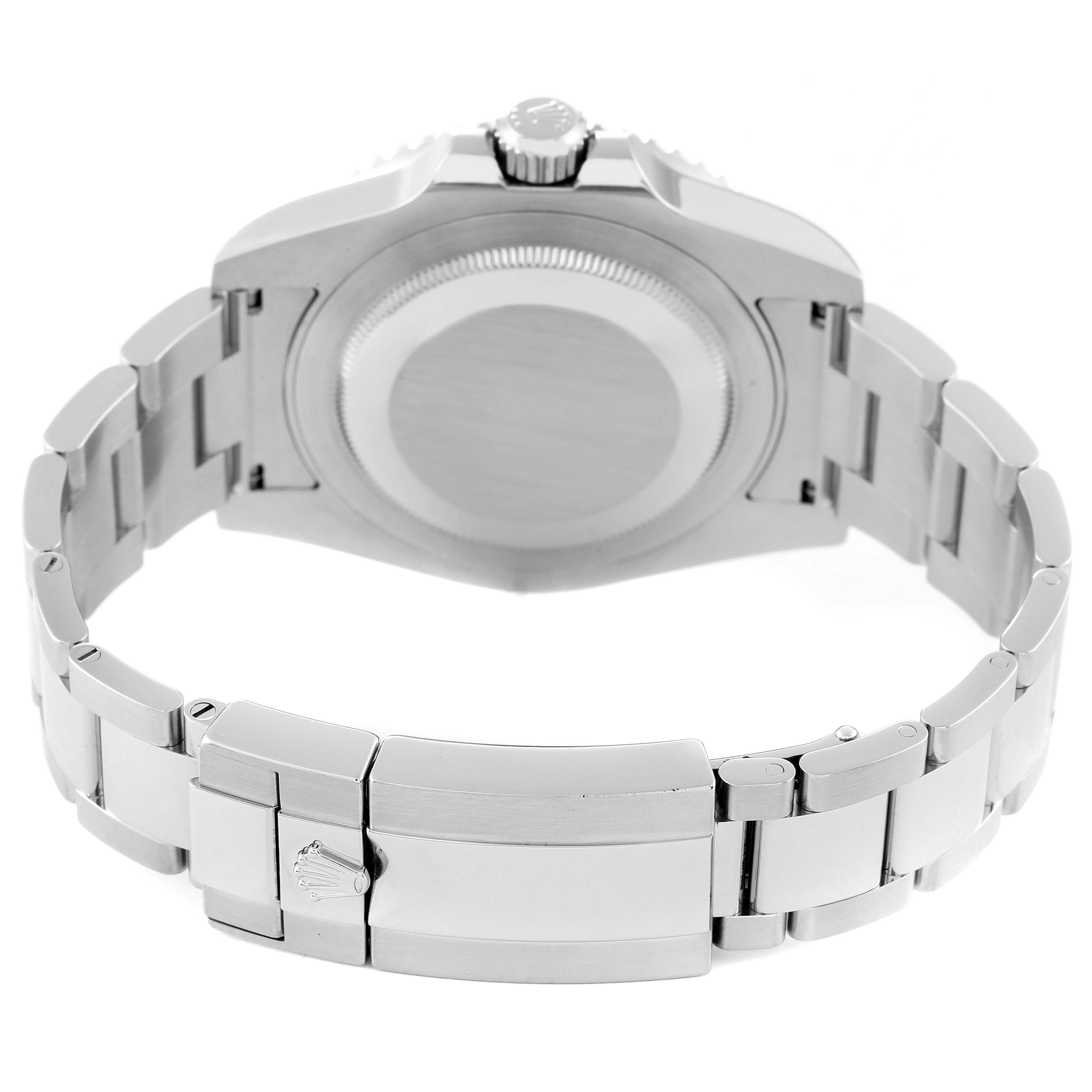 This image shows the back case and bracelet clasp of a Rolex GMT-Master 116710 Men
s Stainless Steel Black Dial 116710 Men
s Stainless Steel Black Dial watch, viewed from the rear.