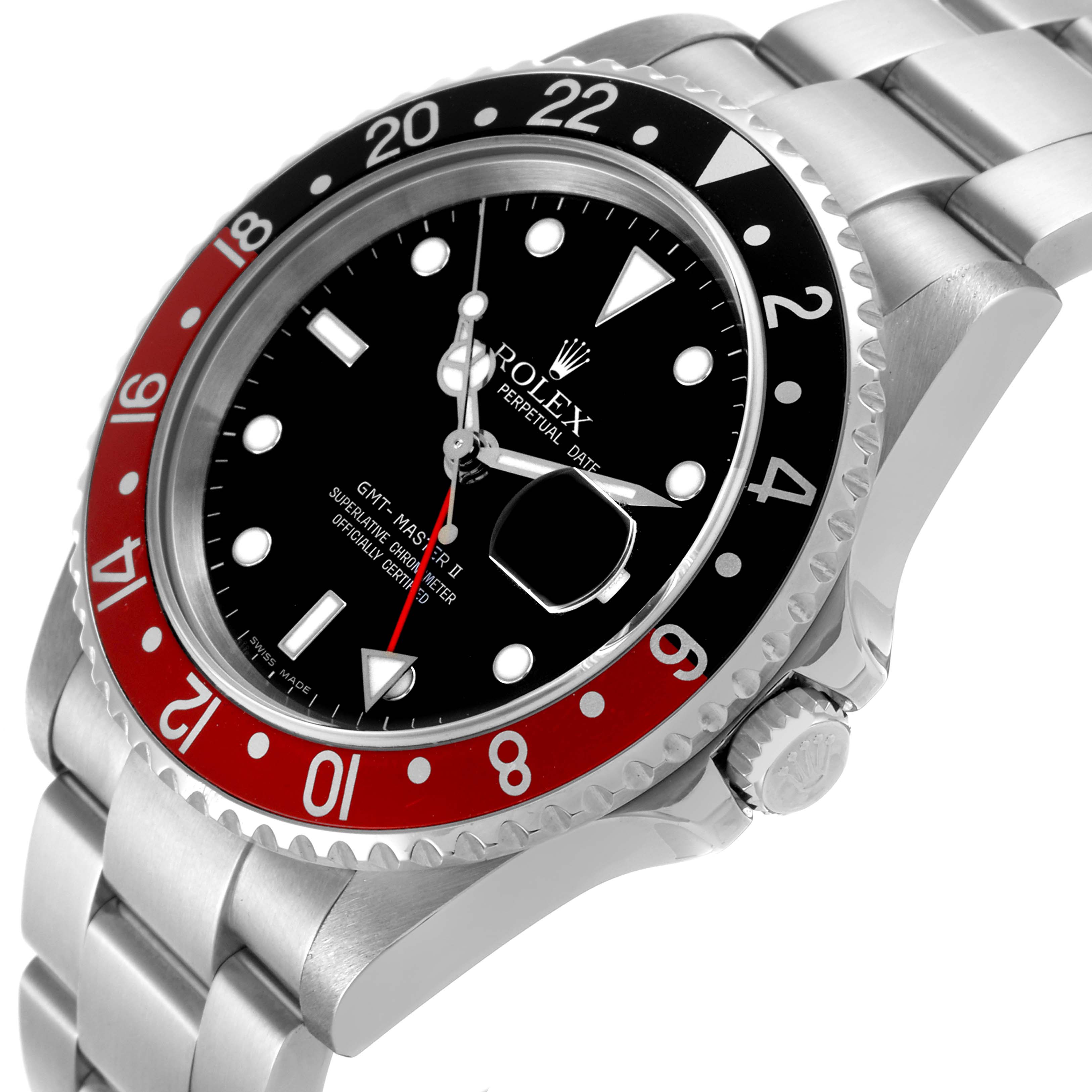 The Rolex GMT-Master 16710 Men
s Stainless Steel Black Dial 16710 Men
s Stainless Steel Black Dial model is shown at a three-quarter angle, displaying the bezel, dial, crown, and bracelet.