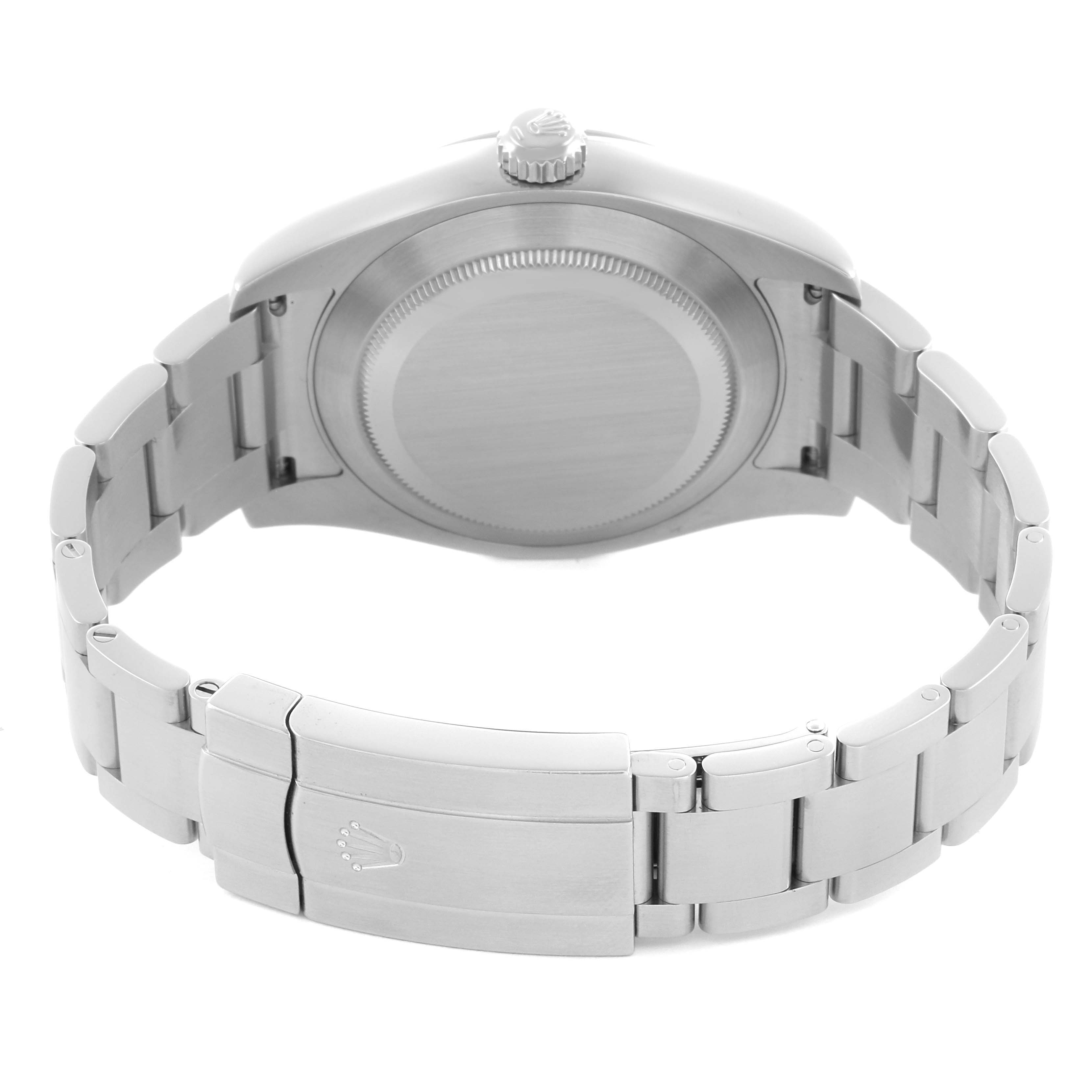 The image shows the back case and bracelet of a Rolex Air-King 116900 Men's Stainless Steel Black Dial 116900 Men's Stainless Steel Black Dial, highlighting the clasp and crown.