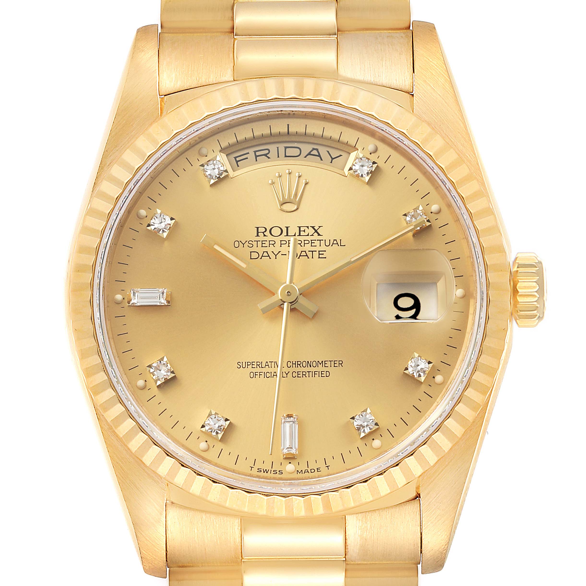 Rolex President Day-Date 36mm Yellow Gold Diamond Mens Watch 18238 ...