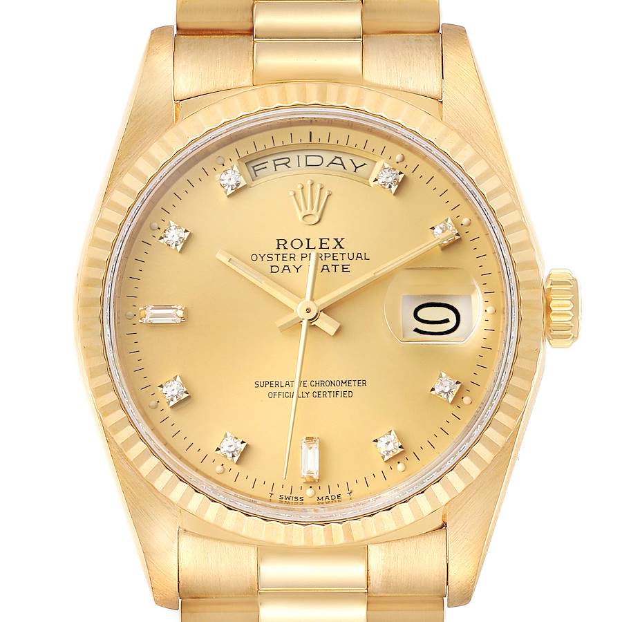 Rolex President Day-Date 36mm Yellow Gold Diamond Mens Watch 18238 Box Papers SwissWatchExpo