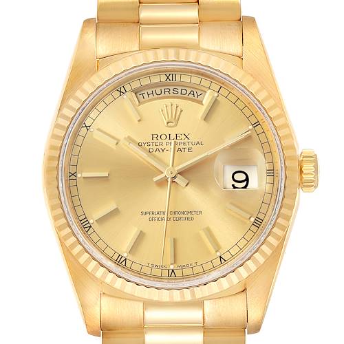 Photo of Rolex President Day-Date Yellow Gold Champagne Dial Mens Watch 18238 Box