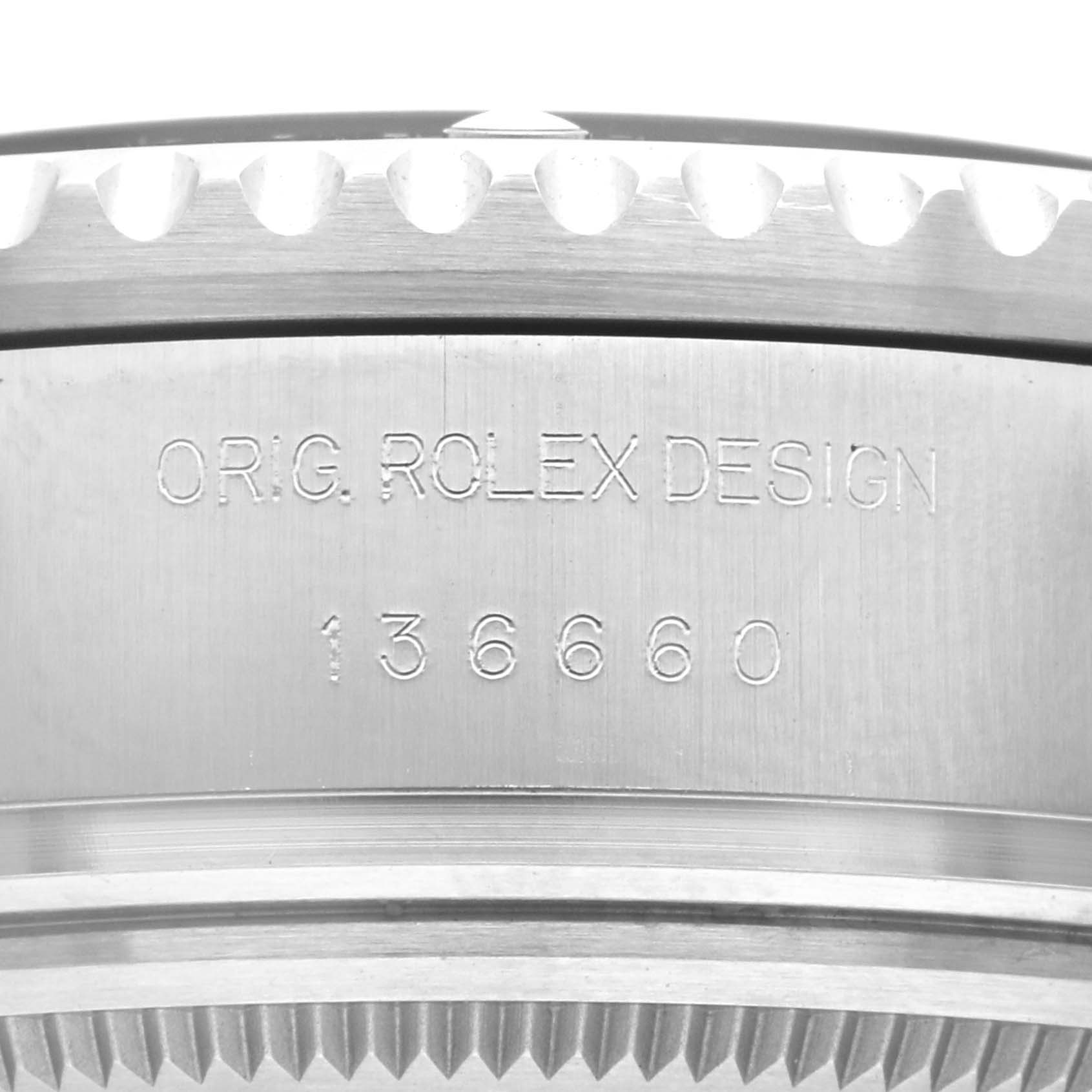 This image shows the side engraving on the bezel and case back of a Rolex Sea-Dweller 136660 Men
s Stainless Steel Black Dial 136660 Men
s Stainless Steel Black Dial, showcasing the model number.