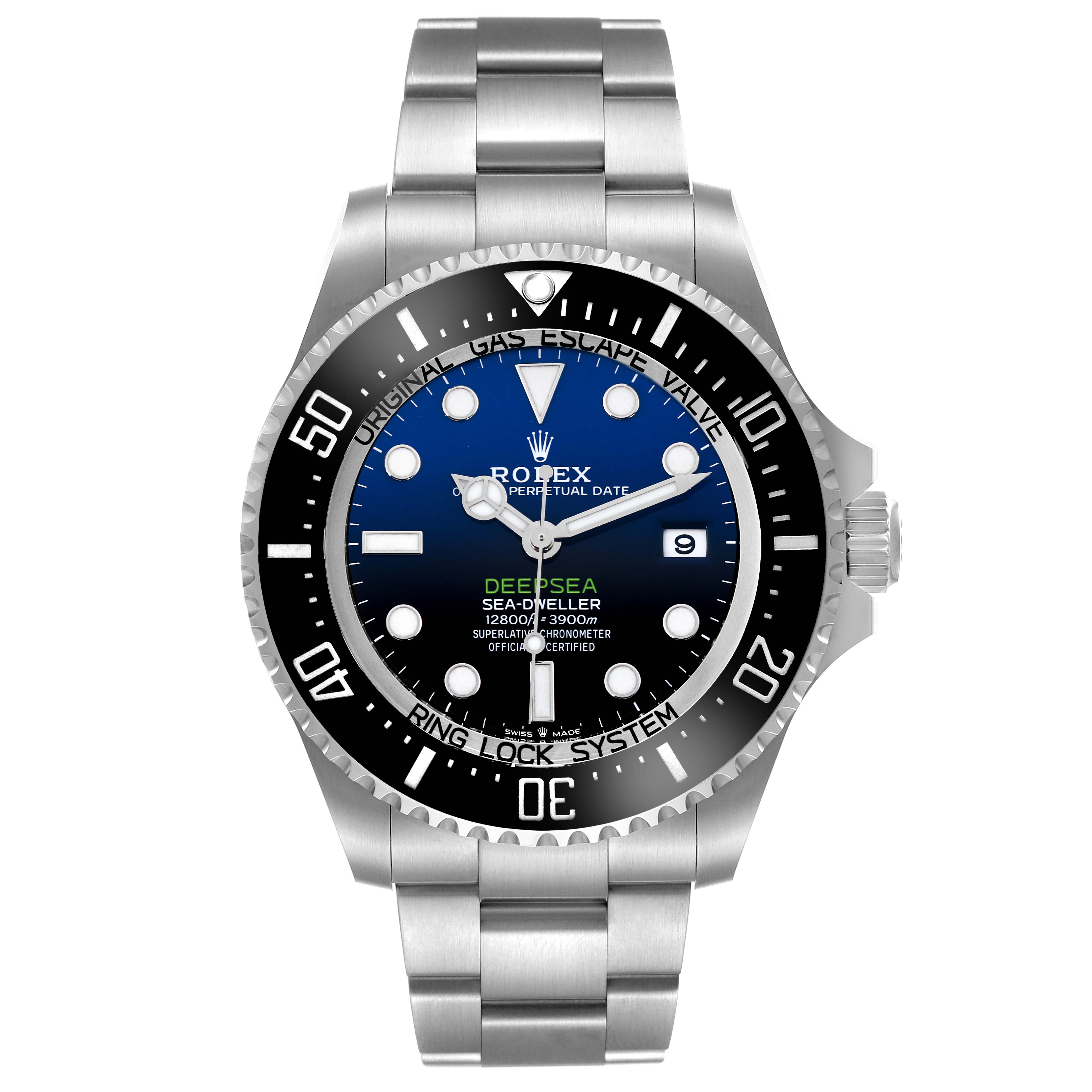 The Rolex Sea-Dweller 136660 Men
s Stainless Steel Black Dial 136660 Men
s Stainless Steel Black Dial watch is shown from the front, displaying the dial, bezel, and bracelet.