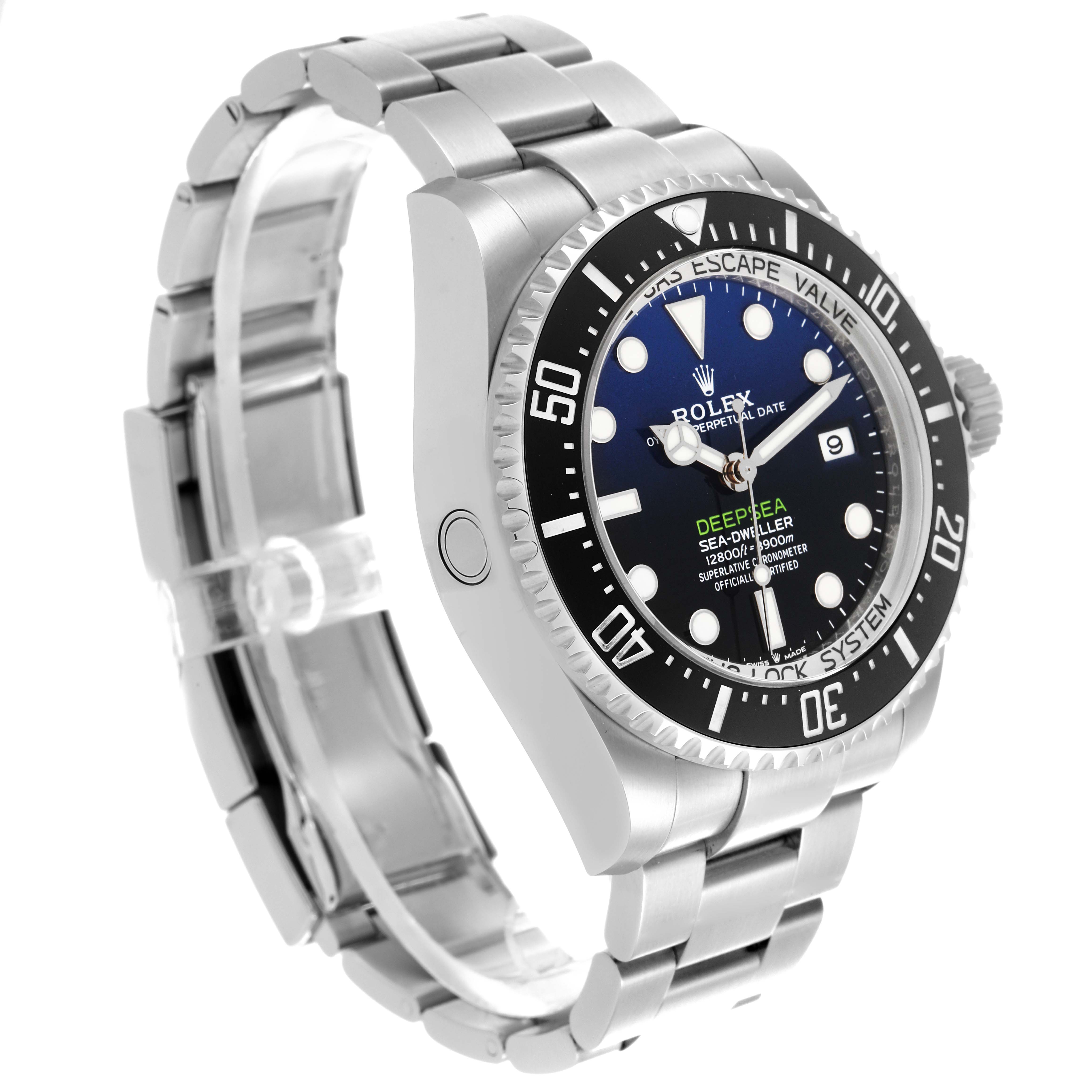 The Rolex Sea-Dweller 136660 Men
s Stainless Steel Black Dial 136660 Men
s Stainless Steel Black Dial watch is shown at a three-quarter angle, highlighting the dial, bezel, crown, and bracelet.