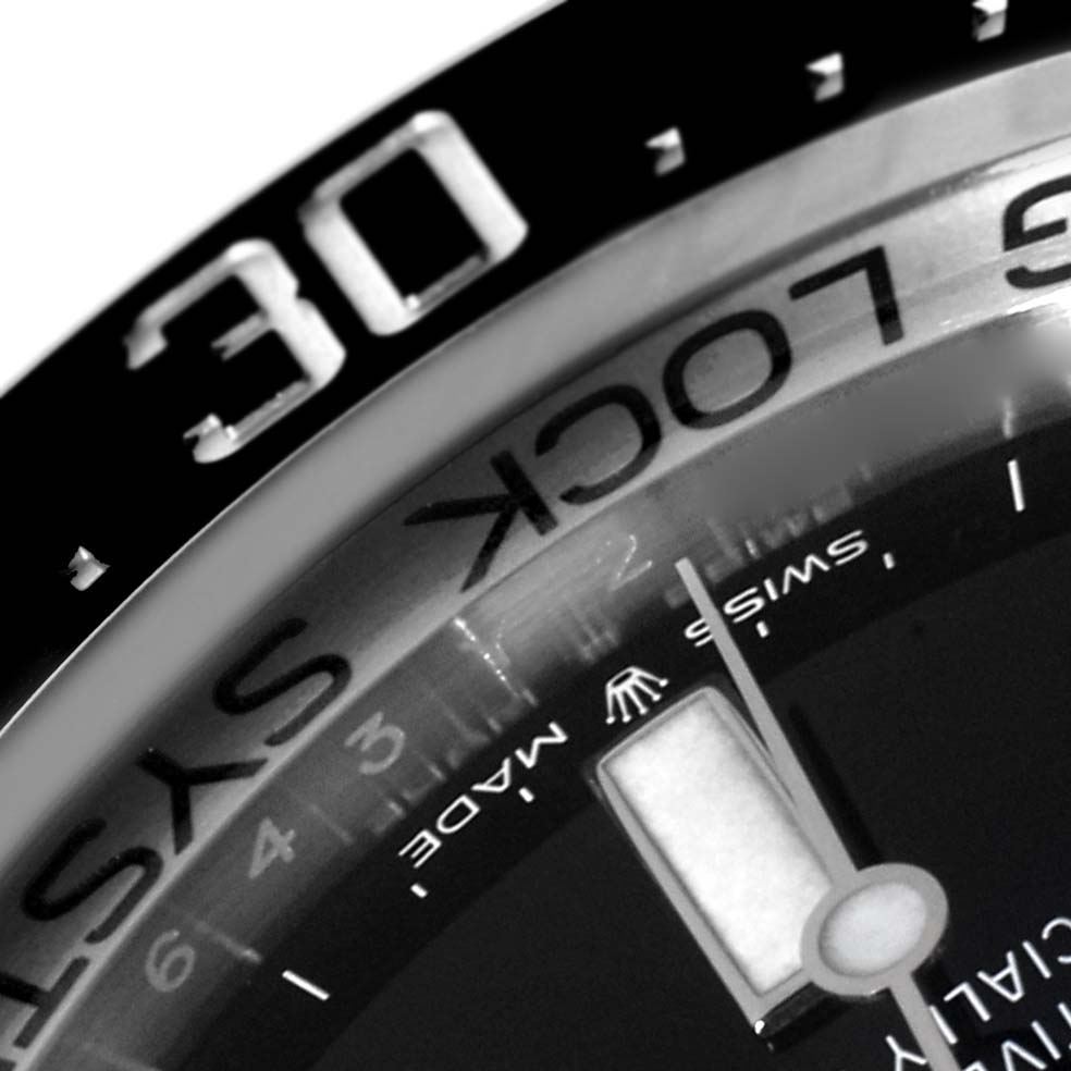 The image shows a close-up of the bezel and dial of a Rolex Sea-Dweller 126660 Men's Stainless Steel Blue Dial 126660 Men's Stainless Steel Blue Dial watch, highlighting the "30" marker and "RING LOCK SYSTEM."