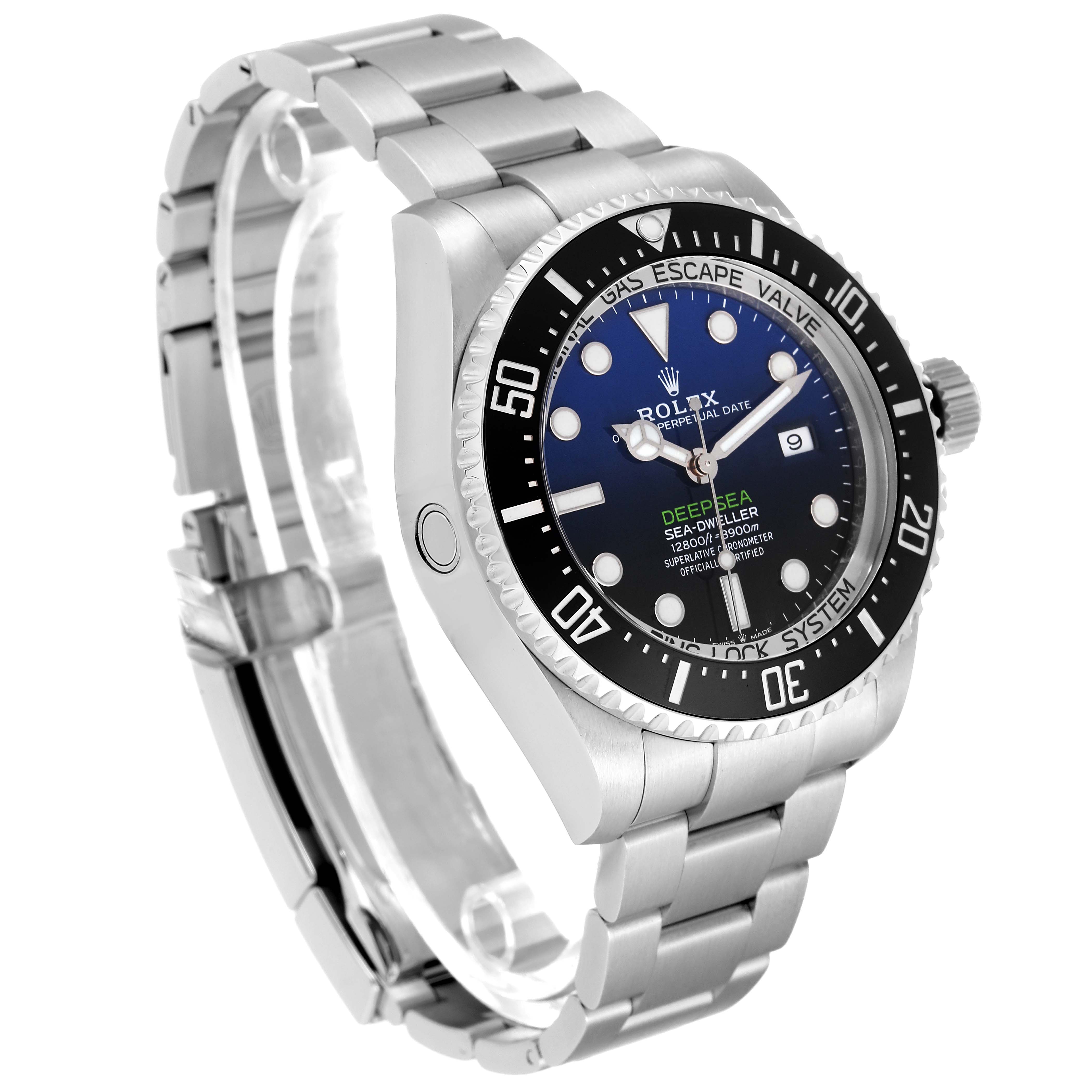 The image shows a Rolex Sea-Dweller 126660 Men's Stainless Steel Blue Dial 126660 Men's Stainless Steel Blue Dial watch angled to display its face, bezel, crown, and bracelet.