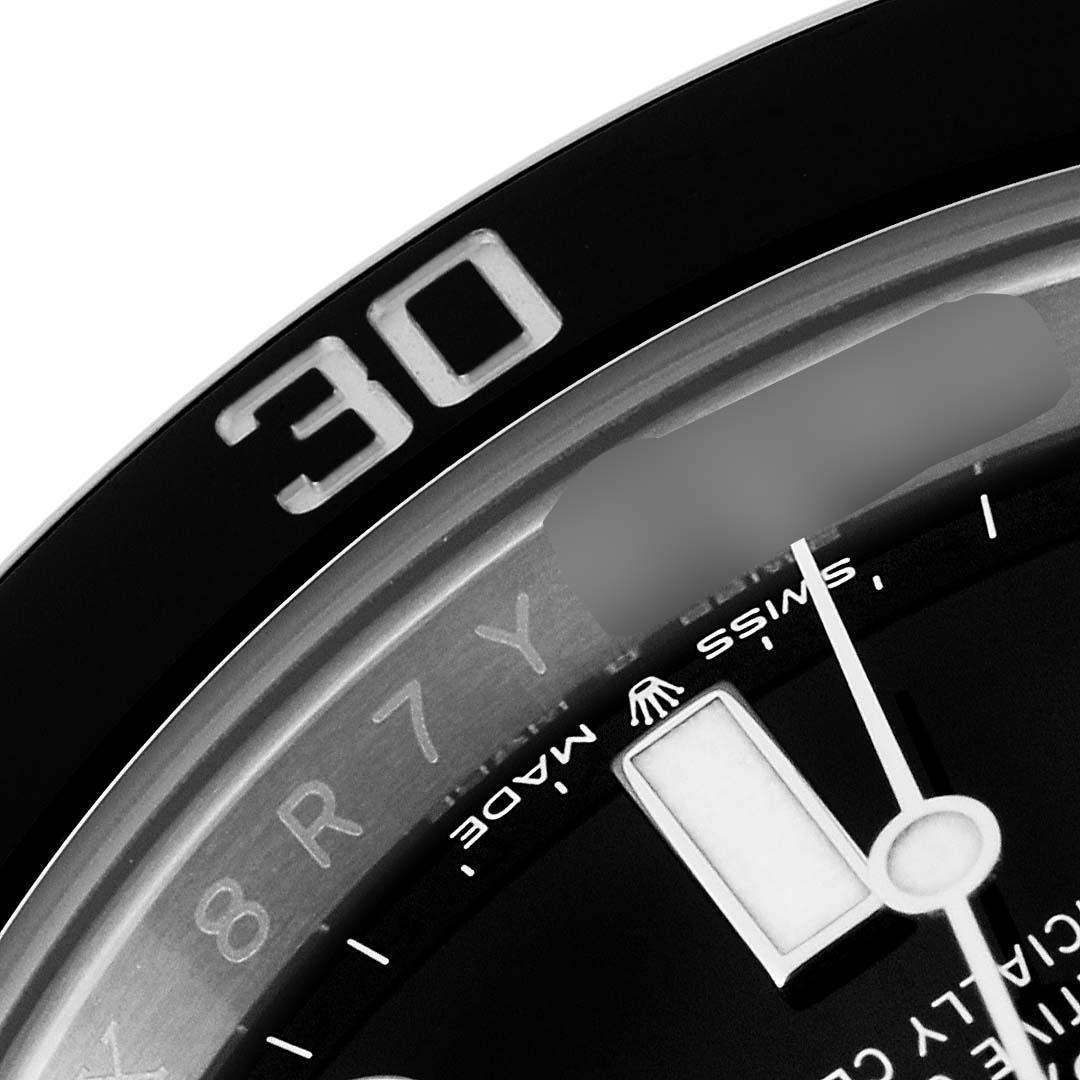 This close-up angle shows the bezel, part of the minute hand, and the "Swiss Made" branding of a Rolex Submariner 126610 Men's Stainless Steel Black Dial 126610 Men's Stainless Steel Black Dial watch.