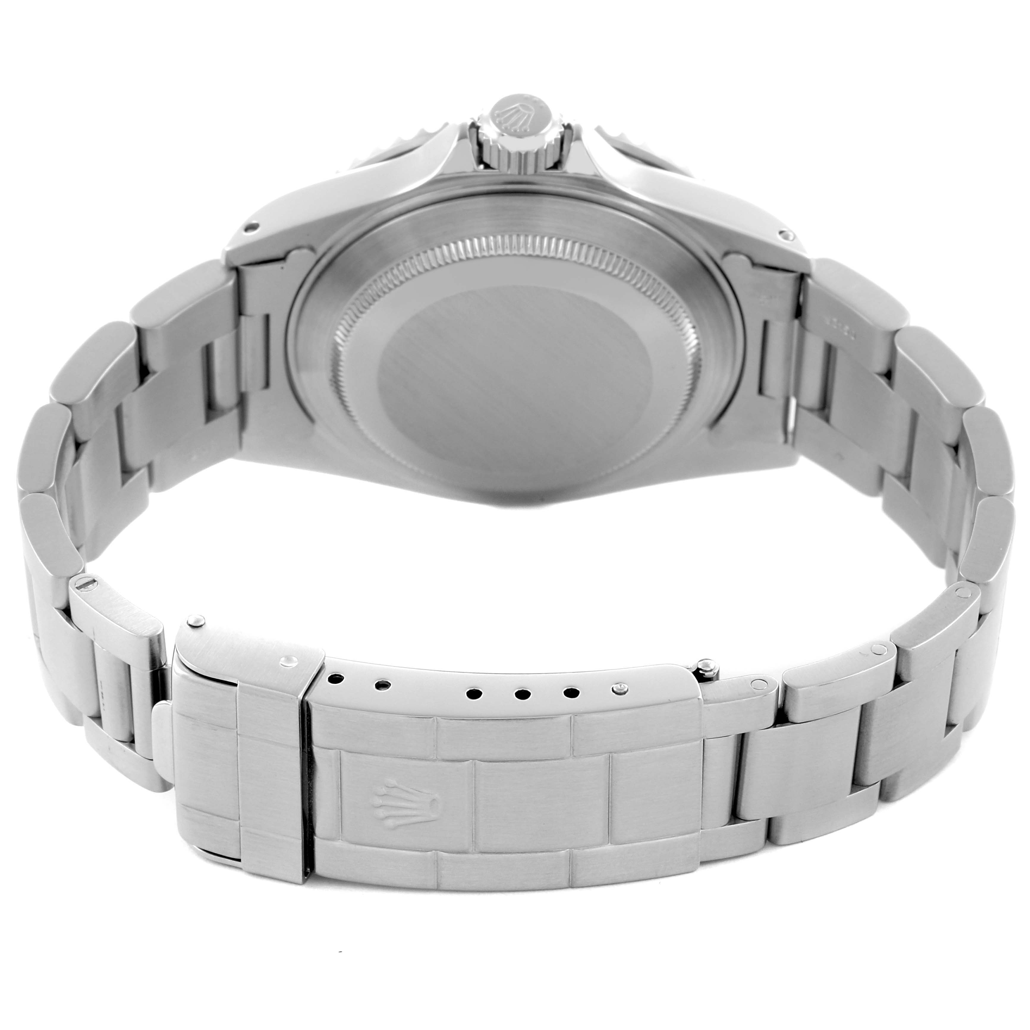 The image shows the back case and bracelet clasp of a Rolex Submariner 14060 Men
s Stainless Steel Black Dial 14060 Men
s Stainless Steel Black Dial watch from a rear angle.